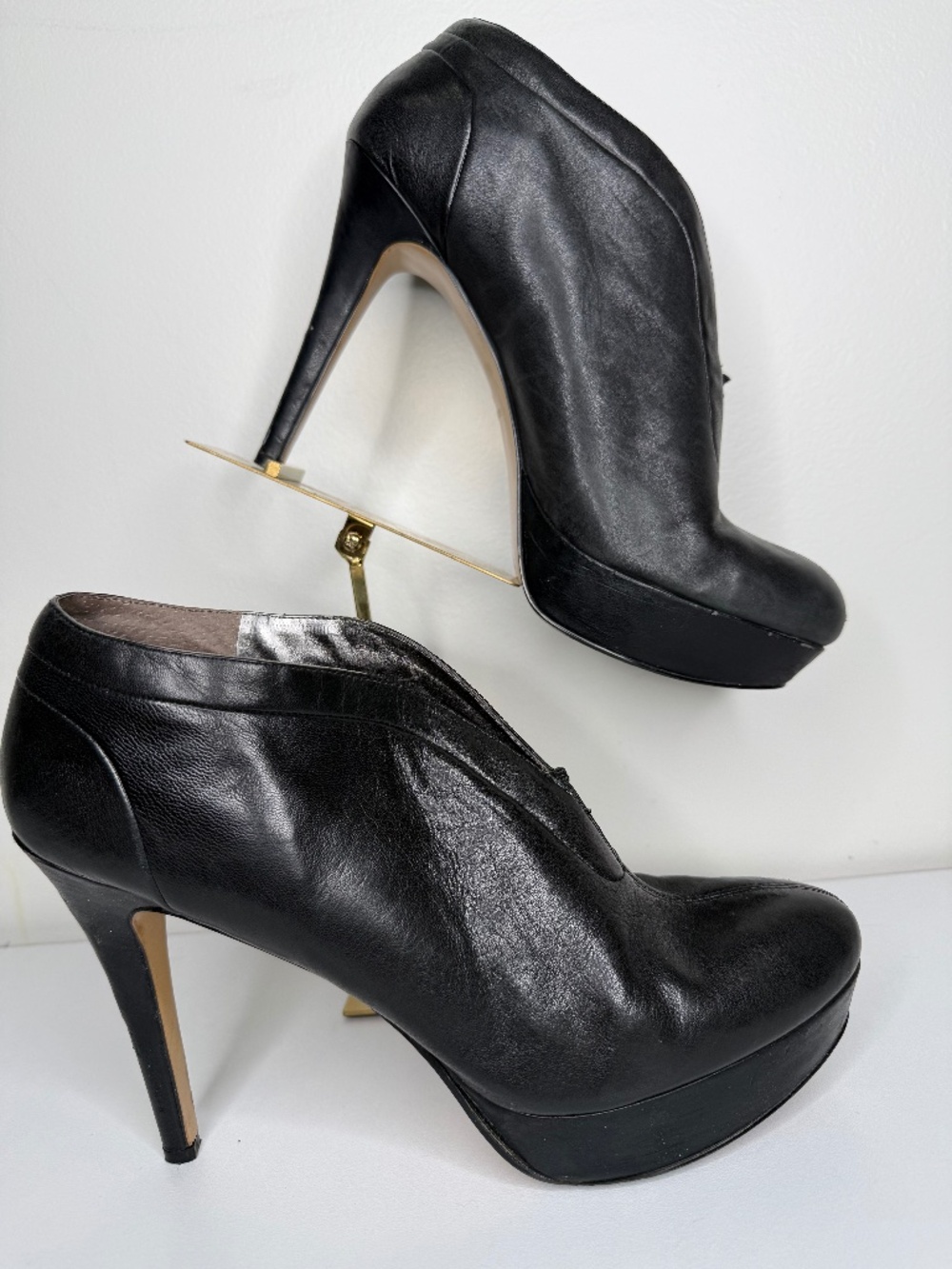 Nine West Gracious Black Leather Platform Stiletto Bootie Heels Size 11